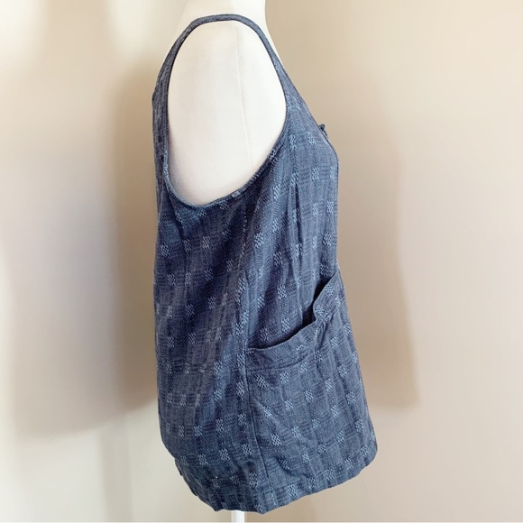 SOLD! Madewell Blue Button Front Linen Blend Sleeveless Top Pockets Medium - Picture 7 of 10